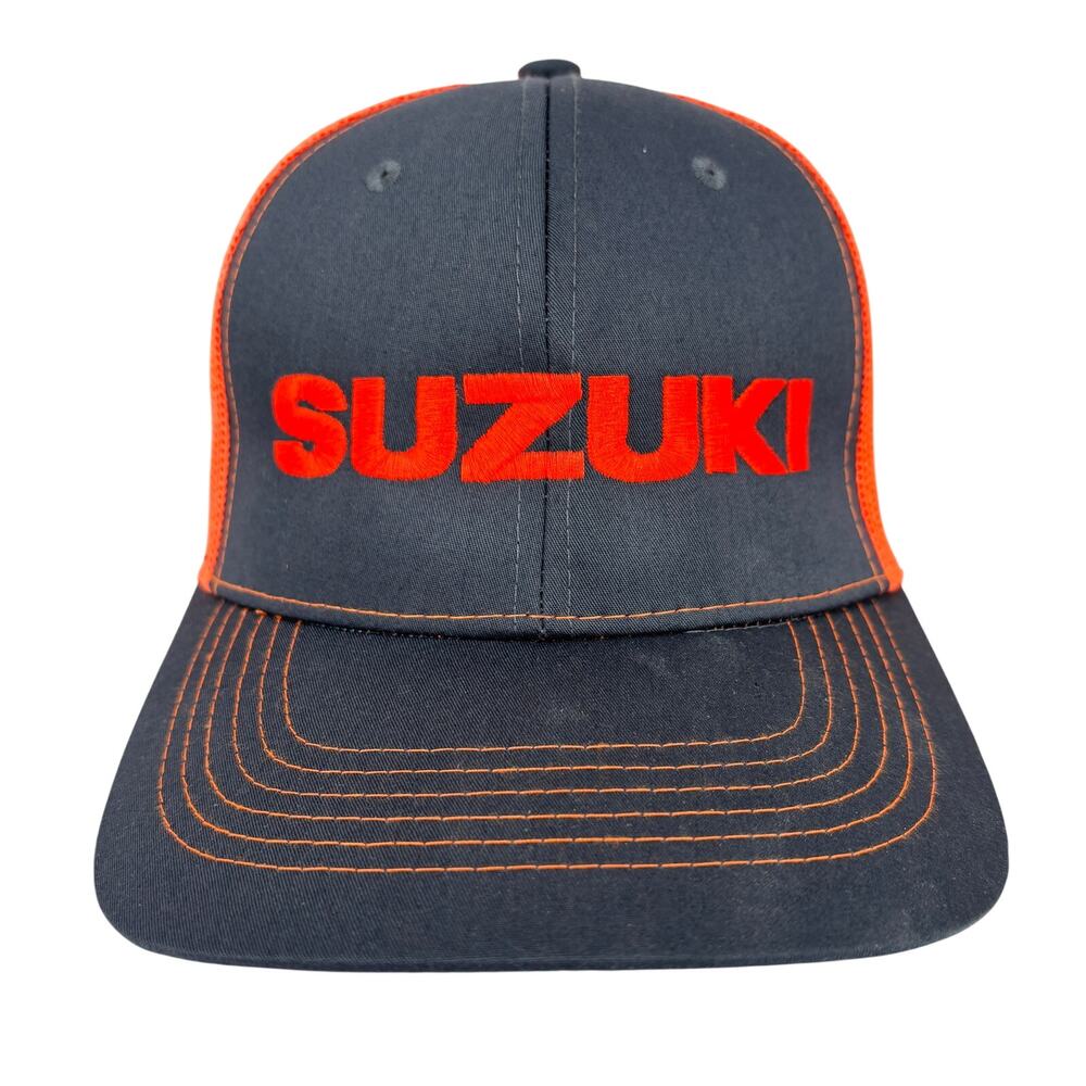 Suzuki Snapback Hat Mens One Size Adjustable Baseball Cap Mesh Back Black Orange